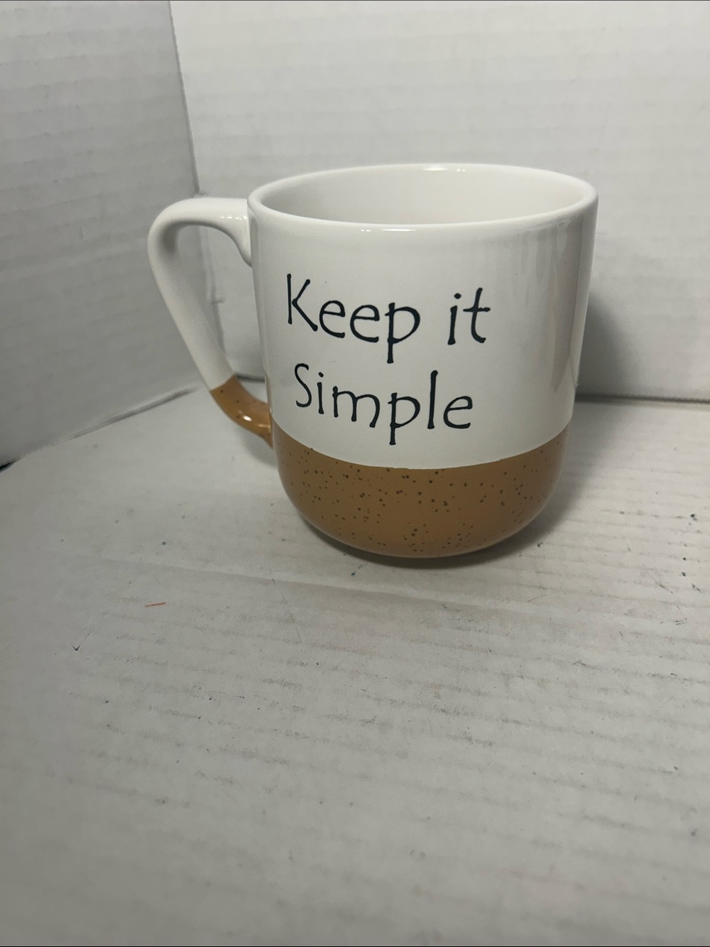 Keep It Simple White and Tan Ceramic Mug